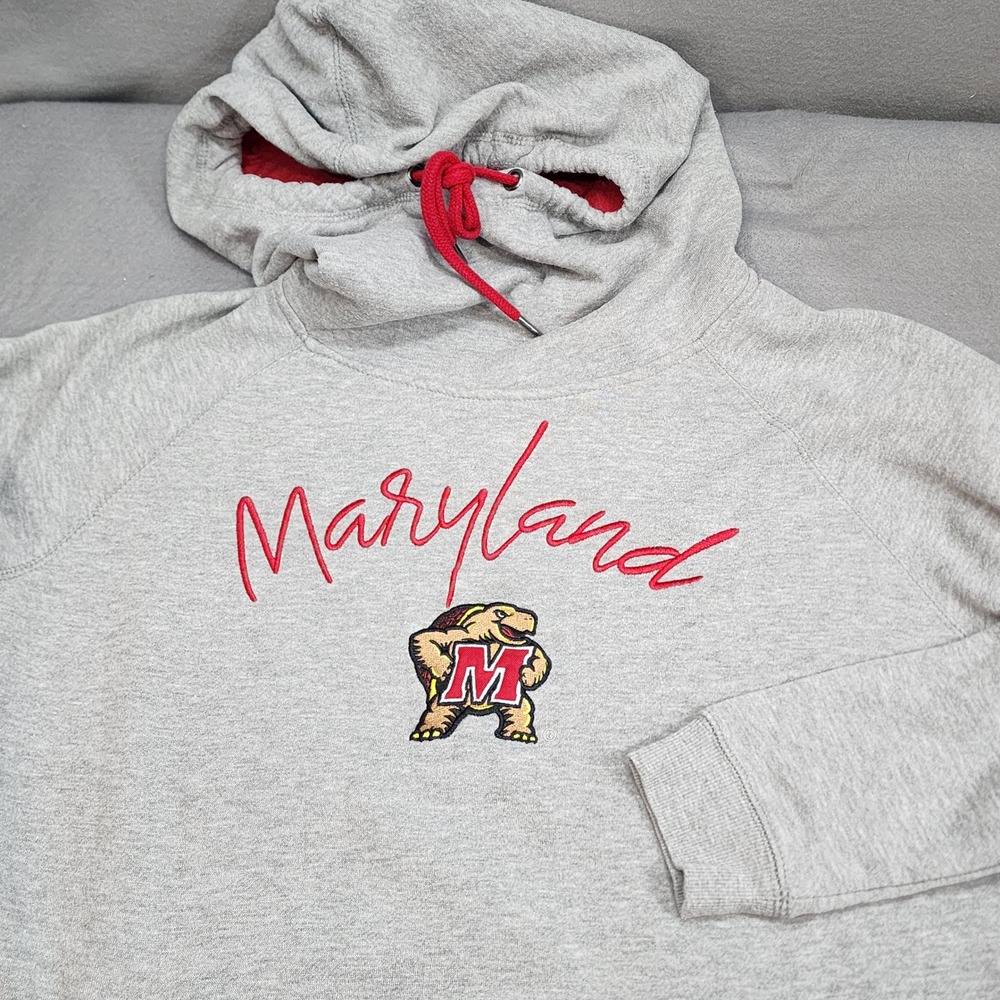 Stadium Athletics Maryland Terrapins Hoodie Gray Red Embroidered Womens‎ L